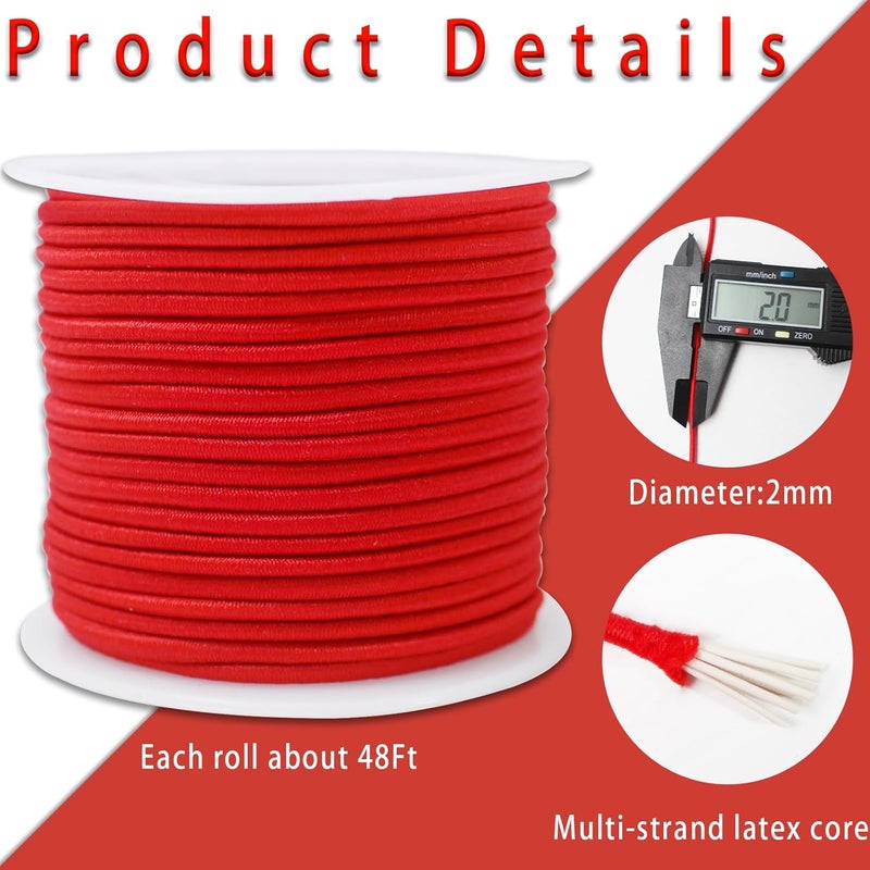 ZHFMLY Red Elastic Beaded Cords 2mm 2/25 inch Elastic Cord String for Bracelets,Small Bungee Shock Cord for DIY Crafts, Beading and Sewing 48ft(ZH171) - Image 2